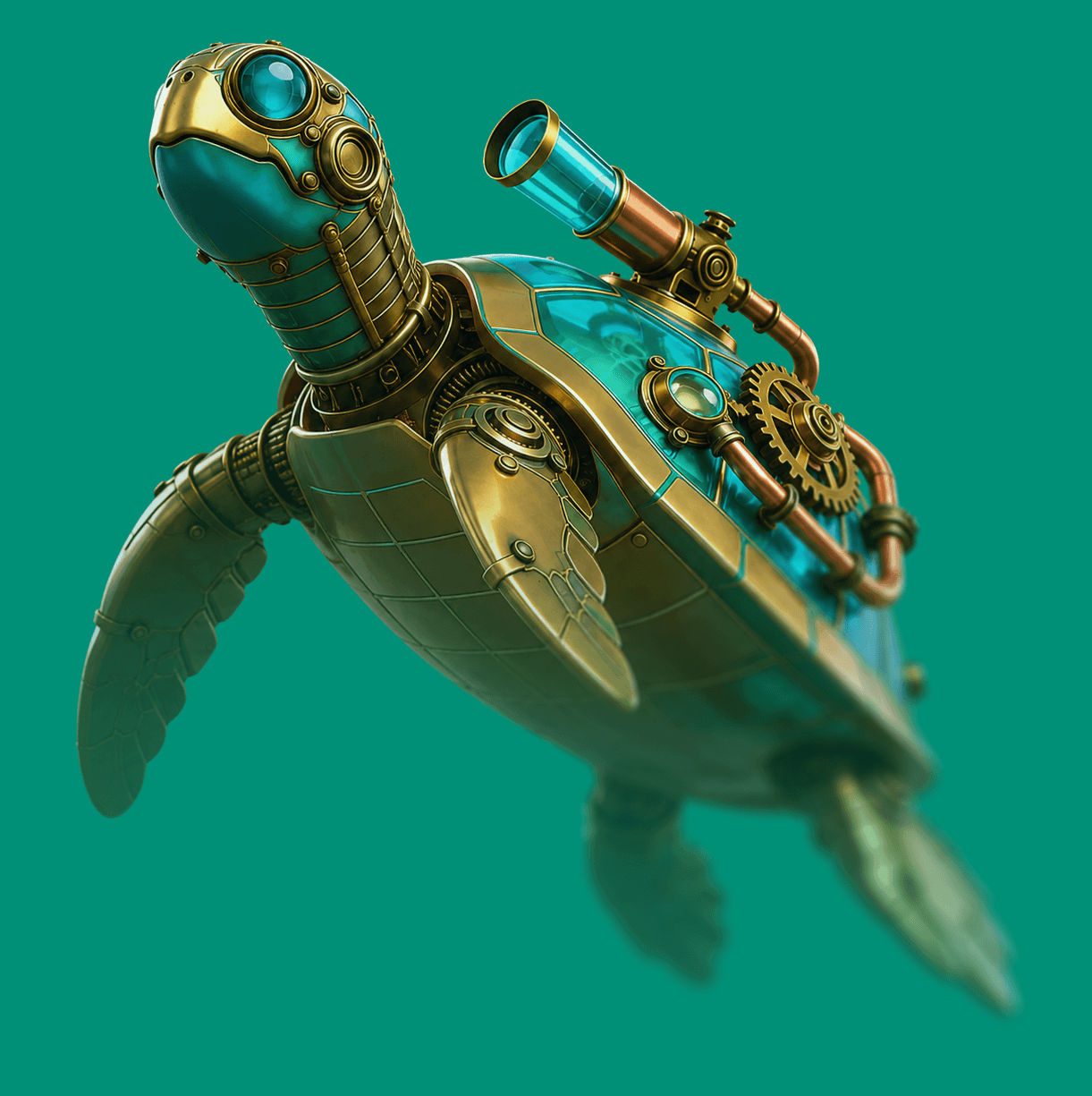 3D illustration of a metallic turtle symbolizing stable, secure infrastructure